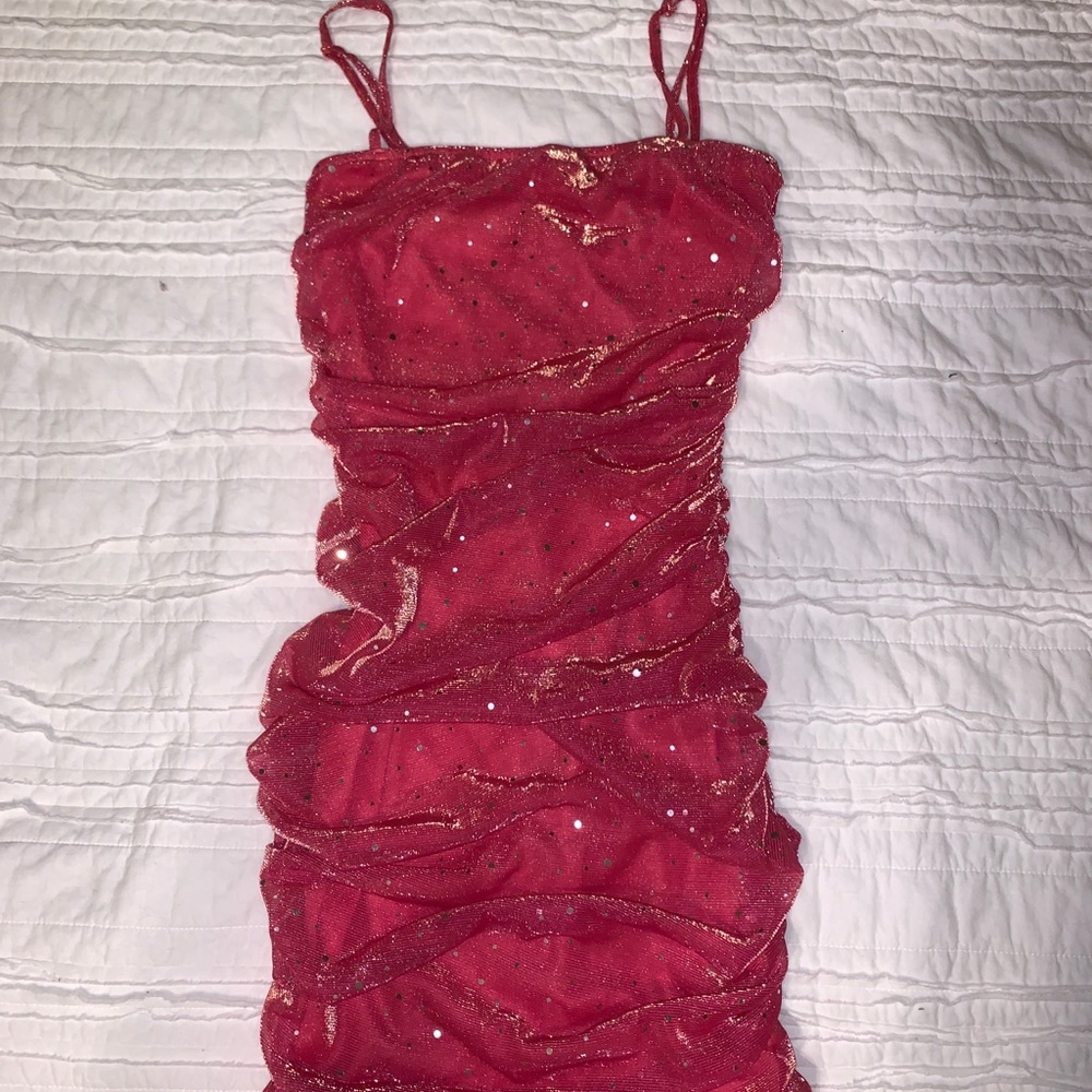 prettylittlething sparkly pink dress